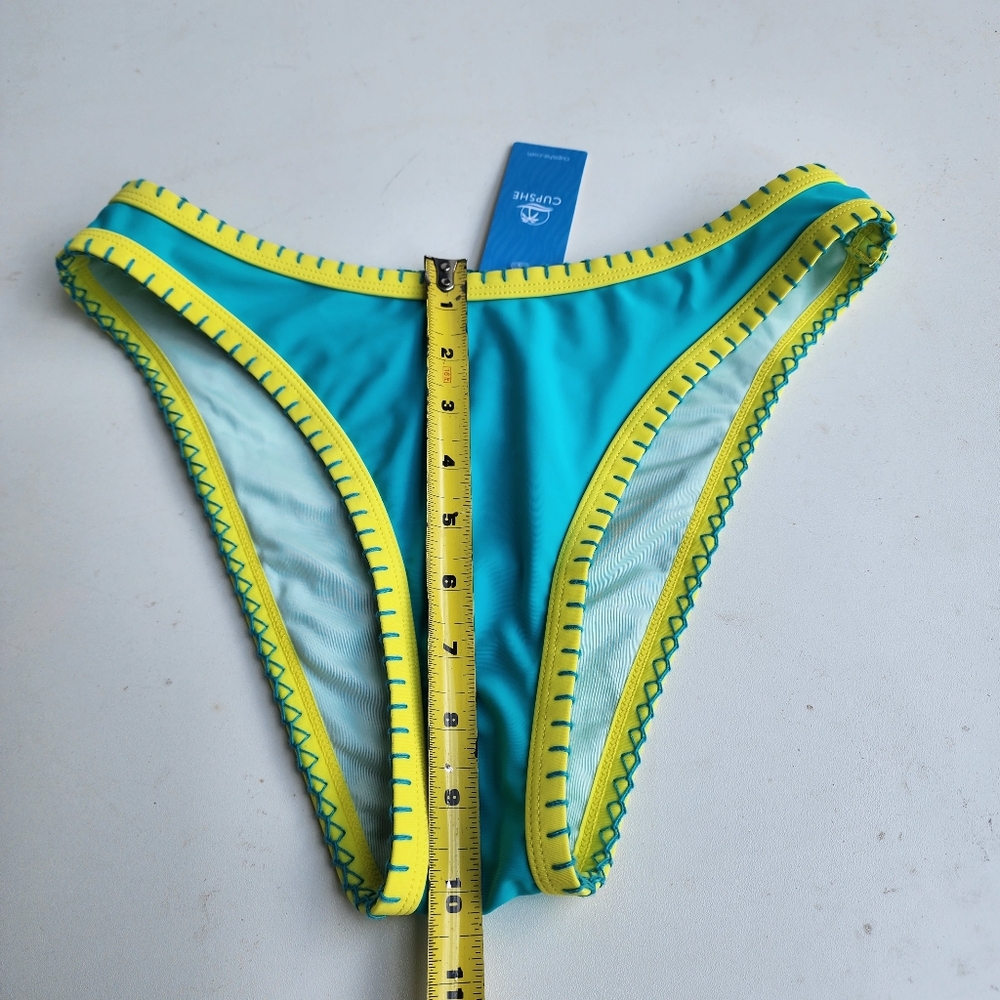 NWT Cupshe Women's Take Me To Tulum Colorblock Cheeky Bikini Bottoms Green XS - Picture 3 of 9